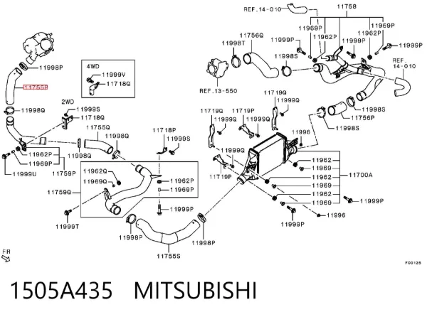 Шланг/патрубок интеркуллера 1505A435 Mitsubishi