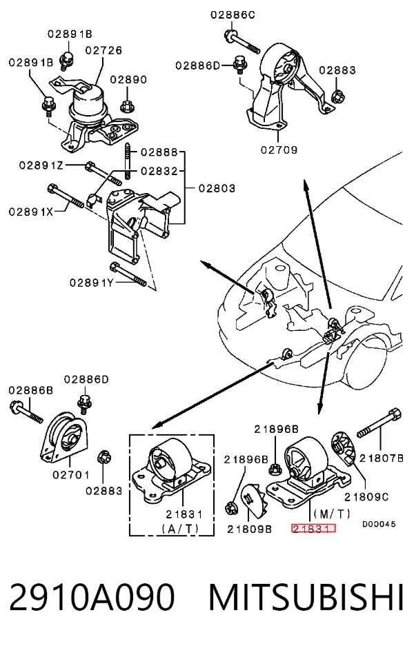 Подушка (опора) двигуна, ліва передня 2910A090 Mitsubishi