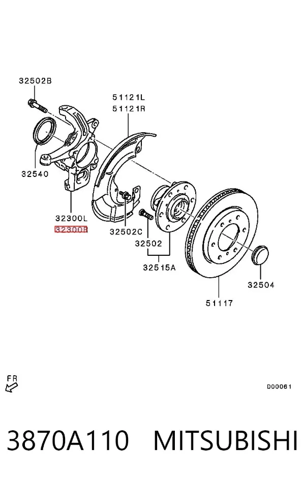 Цапфа - поворотний кулак передній, правий 3870A110 Mitsubishi