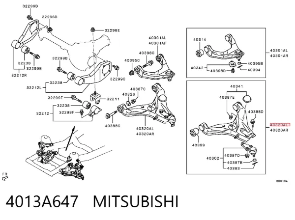 Важіль передньої підвіски нижній, лівий 4013A647 Mitsubishi