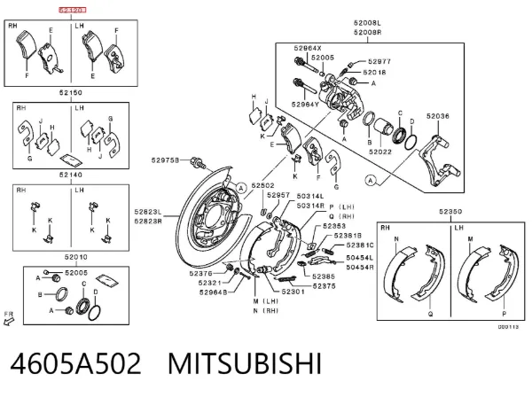 Задні гальмівні колодки 4605A502 Mitsubishi