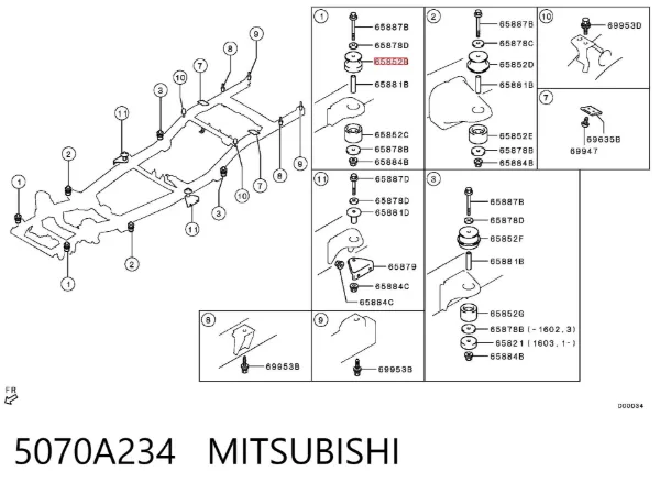 Подушка рами (кріплення кузова) 5070A234 Mitsubishi
