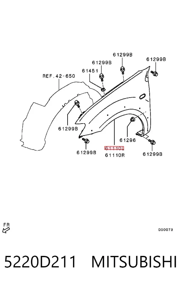 Крило переднє ліве 5220D211 Mitsubishi