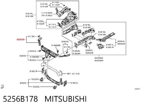 Супорт радіатора правий/монтажна панель кріплення фар 5256B178 Mitsubishi
