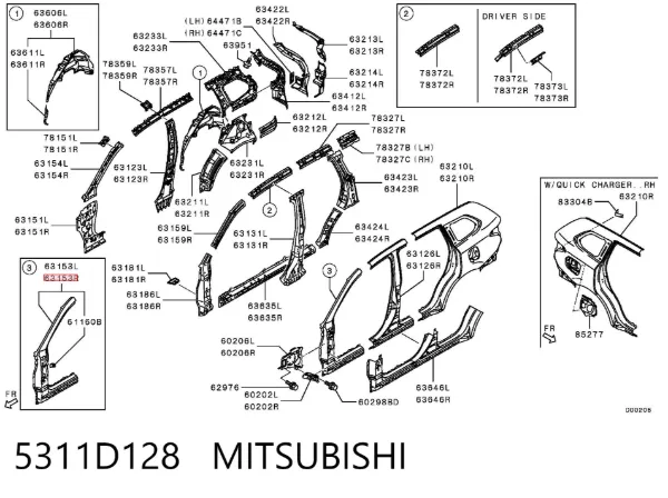Стійка кузова передня, права 5311D128 Mitsubishi