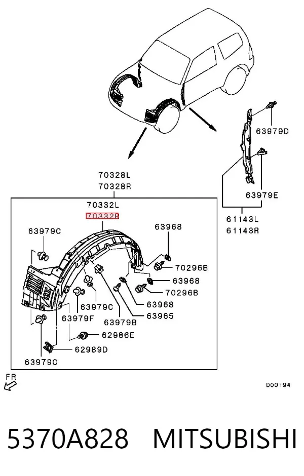Підкрилок передній правий 5370A828 Mitsubishi
