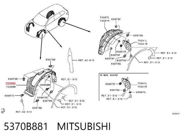 Підкрилок передній лівий 5370B881 Mitsubishi