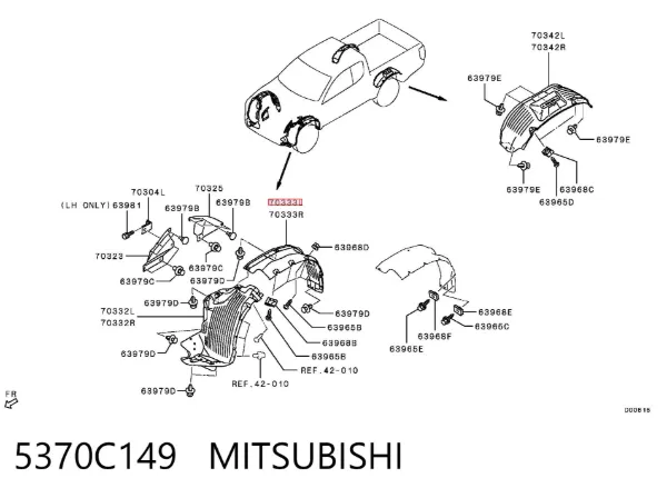 Підкрилок переднього крила, лівий задній 5370C149 Mitsubishi