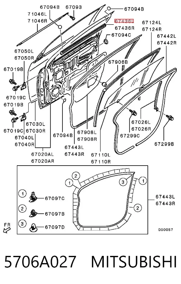 Ущільнювач лобового скла, лівий 5706A227 Chrysler