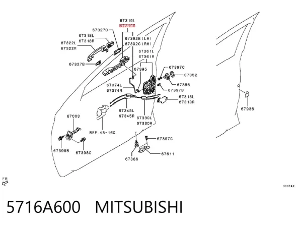 Тримач зовнішньої ручки дверей, передньої правої 5716A600 Mitsubishi