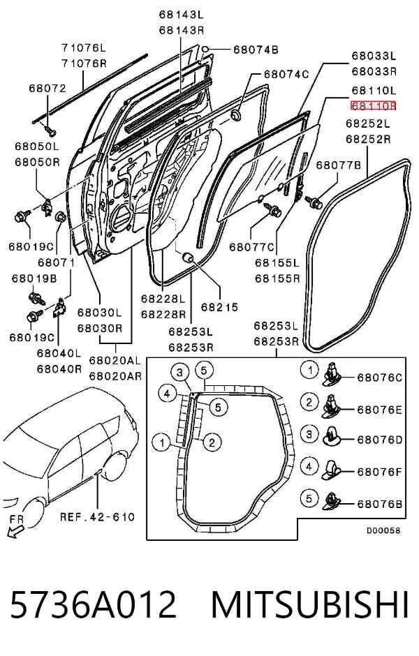 Скло задньої двері правої 5736A012 Mitsubishi