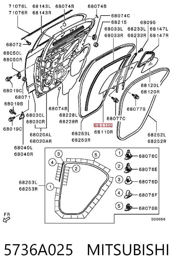 Скло задньої двері лівої 5736A025 Mitsubishi