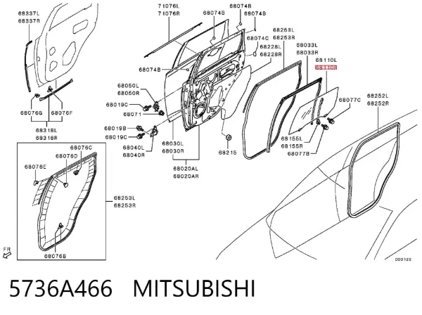 Скло задньої двері правої 5736A466 Mitsubishi