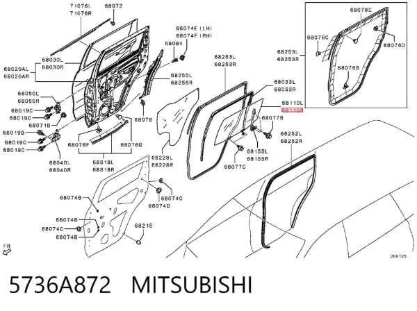 Скло задньої двері правої 5736A872 Mitsubishi