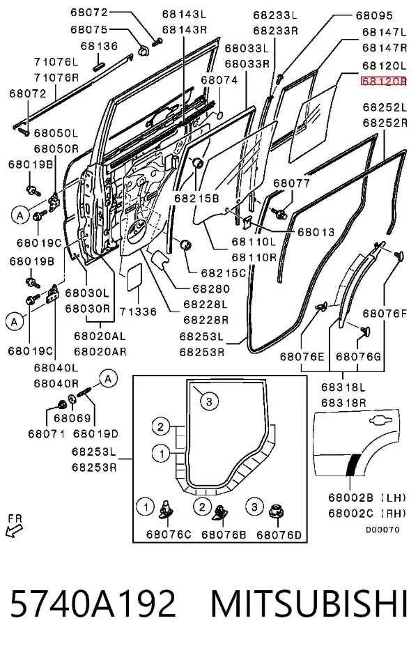 Скло-кватирка двері, задній, правій 5740A192 Mitsubishi