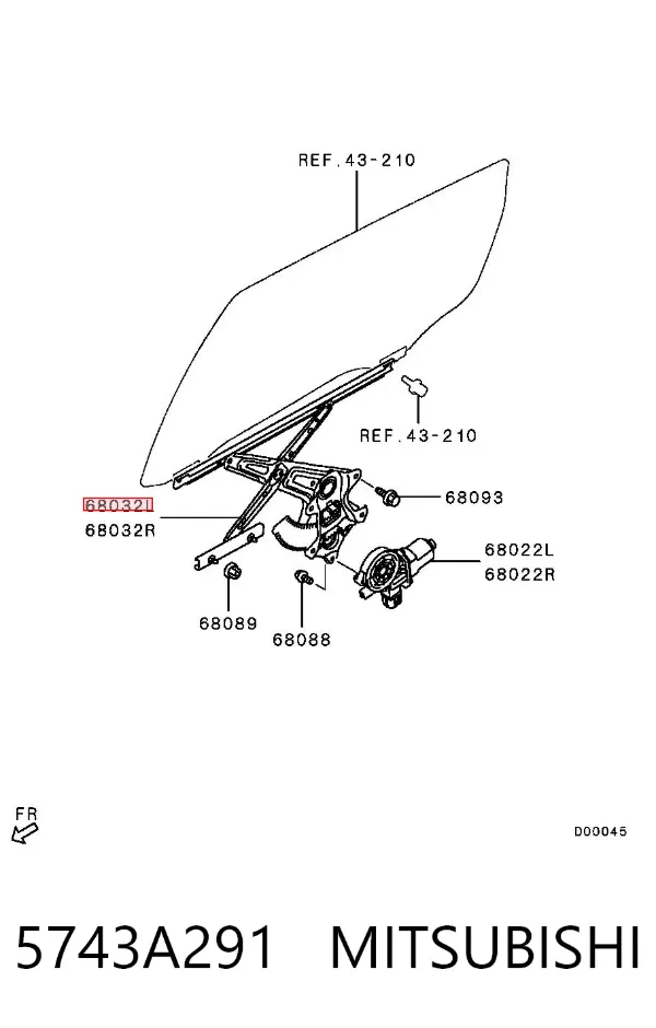 Механізм склопідіймача двері задньої, лівої 5743A291 Mitsubishi