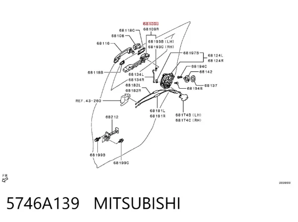 Тримач зовнішньої ручки дверей, задніх лівих 5746A139 Mitsubishi