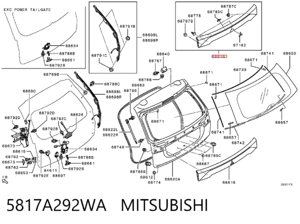 Накладка задньої 3-й/5-й двері 5817A292WA Mitsubishi