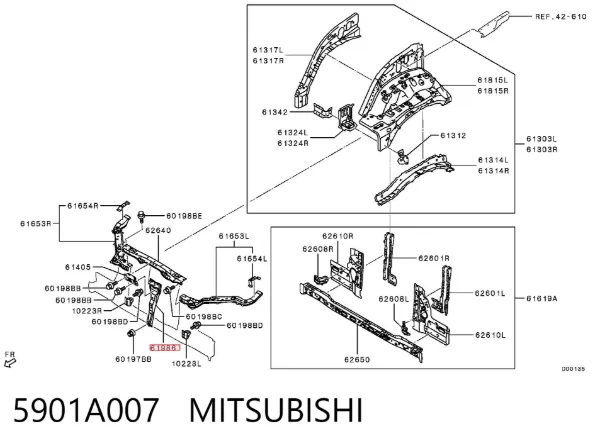 Супорт радіатора вертикальний/монтажна панель кріплення фар 5901A007 Mitsubishi