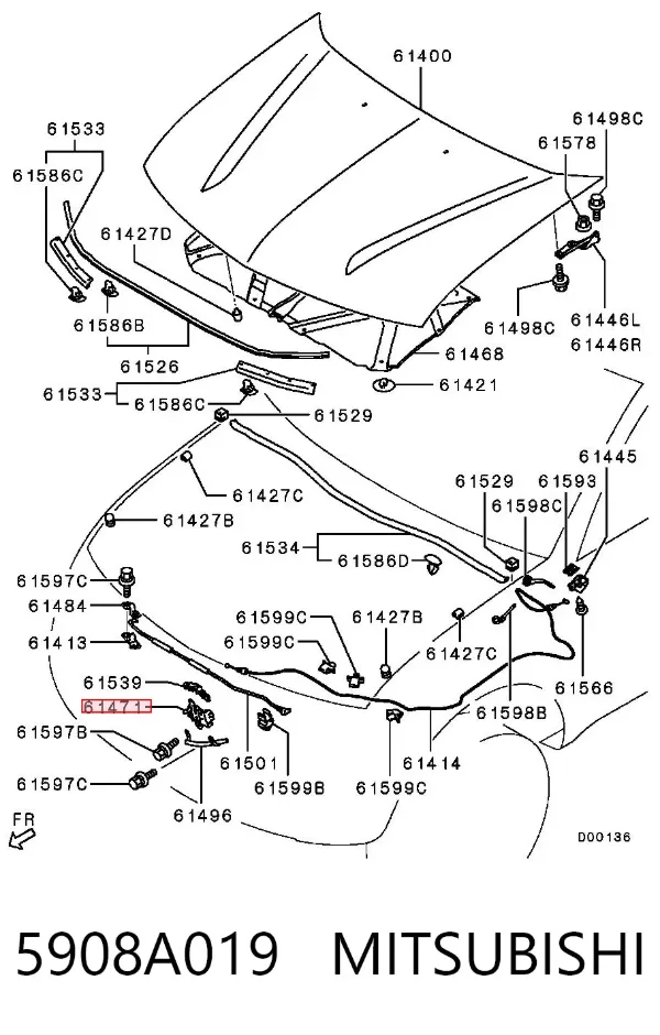 Замок капота 5908A019 Mitsubishi