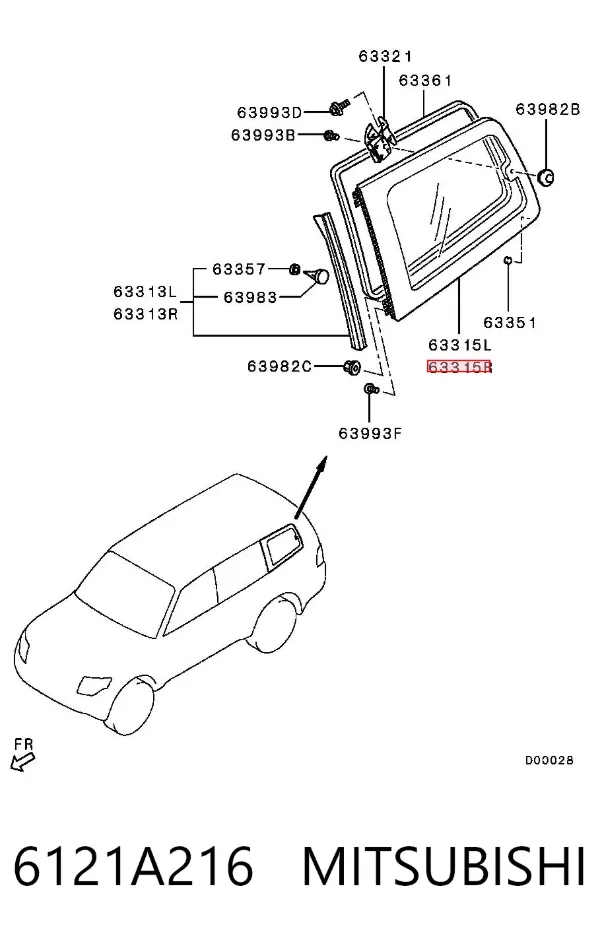 Скло багажного відсіку, праве 6121A216 Mitsubishi