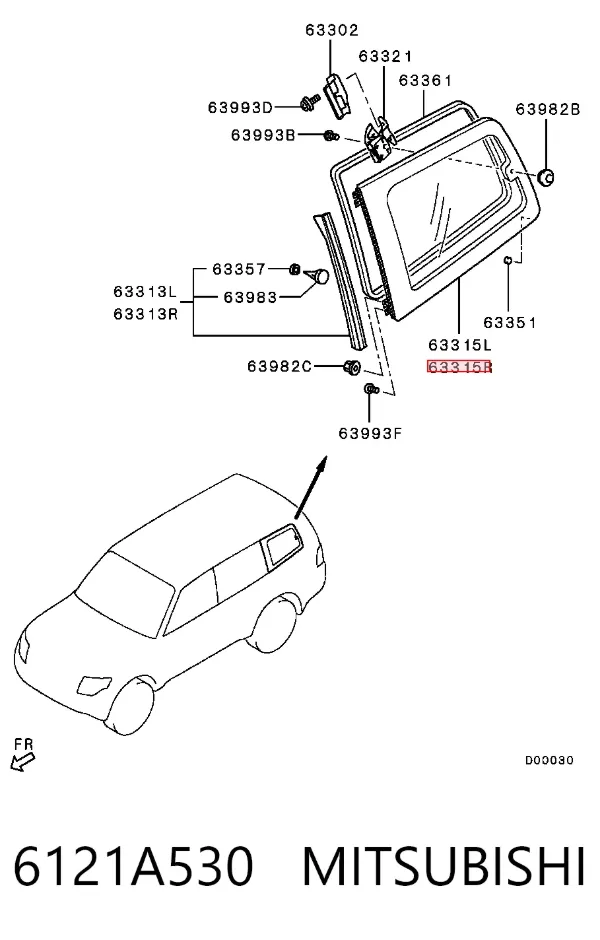 Скло багажного відсіку, праве 6121A530 Mitsubishi