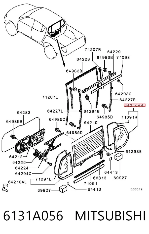 Скло багажного відсіку, праве 6131A056 Mitsubishi