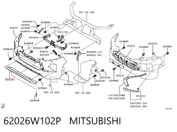 Накладка бампера переднього, центральна 62026W102P Mitsubishi