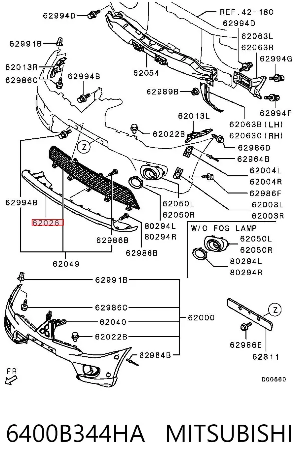 Накладка бампера переднього 6400B344HA Mitsubishi