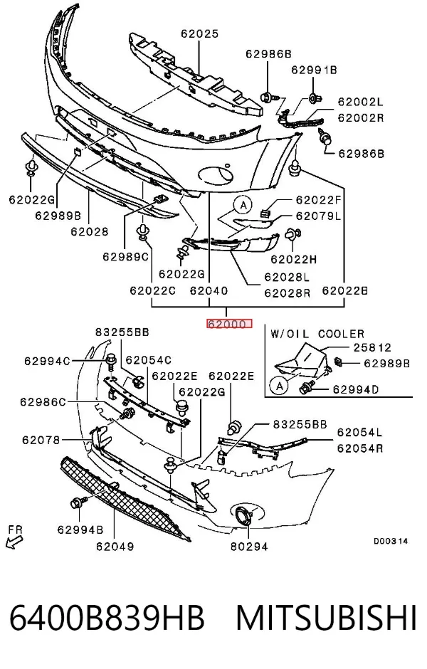 Передній бампер 6400B839HB Mitsubishi