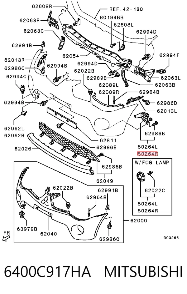 Обід (окантовка) фари противотуманної, правої 6400C917HA Mitsubishi