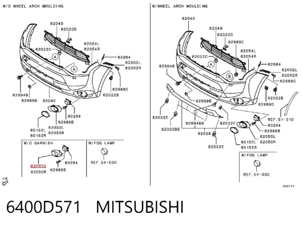 Обід (окантовка) фари протитуманної, лівої 6400D571 Mitsubishi