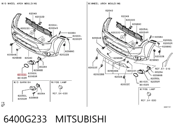 Обід (окантовка) фари протитуманної, лівої 6400G233 Mitsubishi