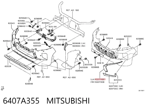 Молдинг переднього бампера, лівий 6407A355 Mitsubishi