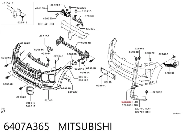 Молдинг переднього бампера 6407A365 Mitsubishi