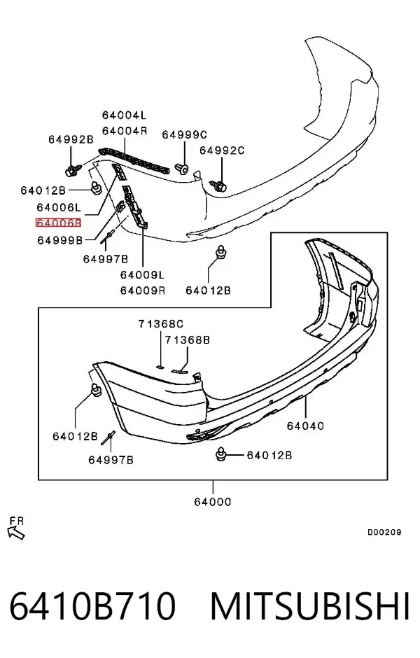 Направляюча заднього бампера, права 6410B710 Mitsubishi