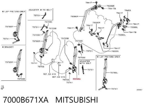 Пасок безпеки передній лівий 7000B671XA Mitsubishi