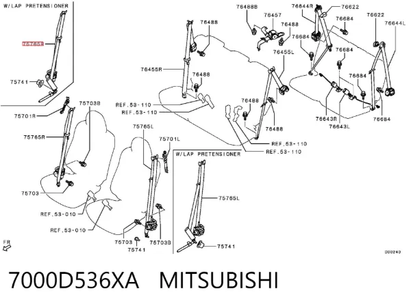Пасок безпеки передній правий 7000D536XA Mitsubishi
