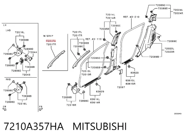 Обшивка стійки кузова внутрішня, передня ліва 7210A357HA Mitsubishi