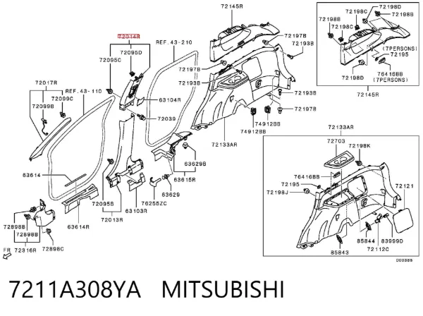 Обшивка стійки кузова внутрішня, середня права 7211A308YA Mitsubishi