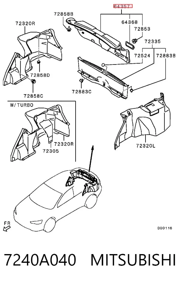 Обшивка-облицювання кришки багажника 7240A040 Mitsubishi