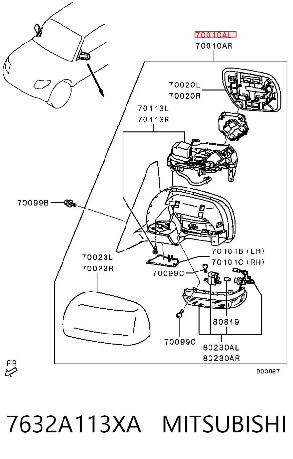 Ліве бокове дзеркало 7632A113XA Mitsubishi