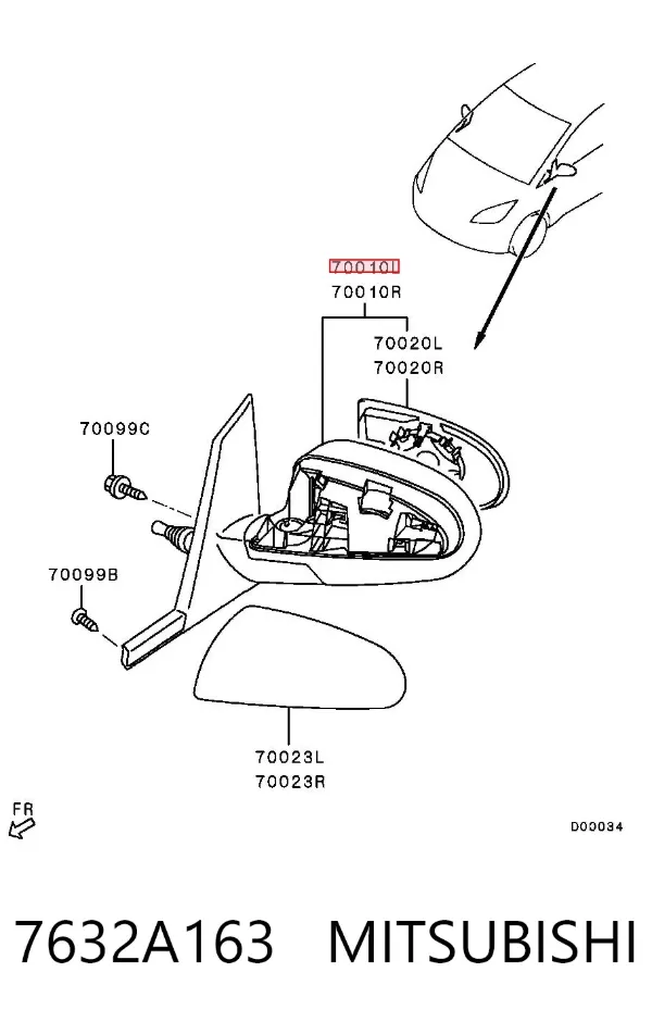 Ліве бокове дзеркало 7632A163 Mitsubishi