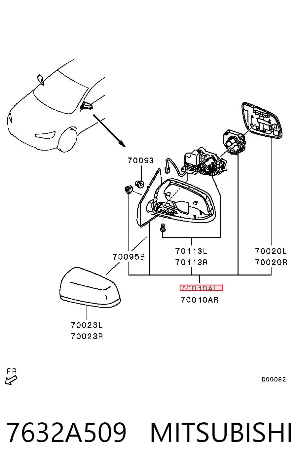 Ліве бокове дзеркало 7632A509 Mitsubishi