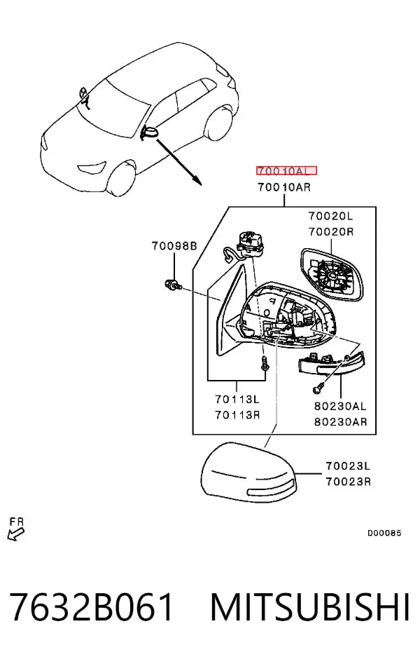 Ліве бокове дзеркало 7632B061 Mitsubishi