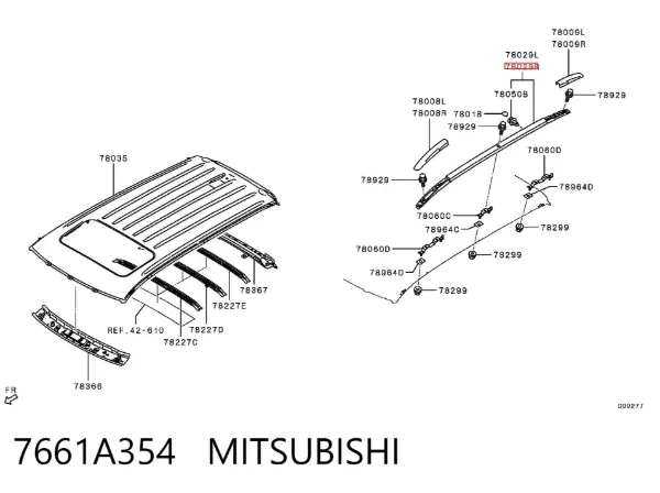 Рейлінг даху правий 7661A354 Mitsubishi