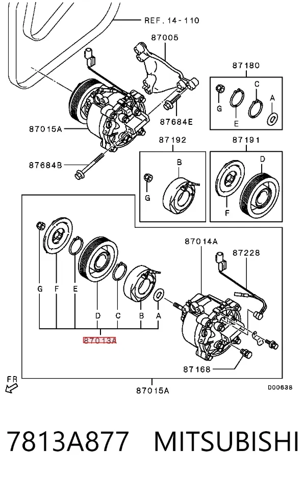Шків компресора кондиціонера 7813A877 Mitsubishi