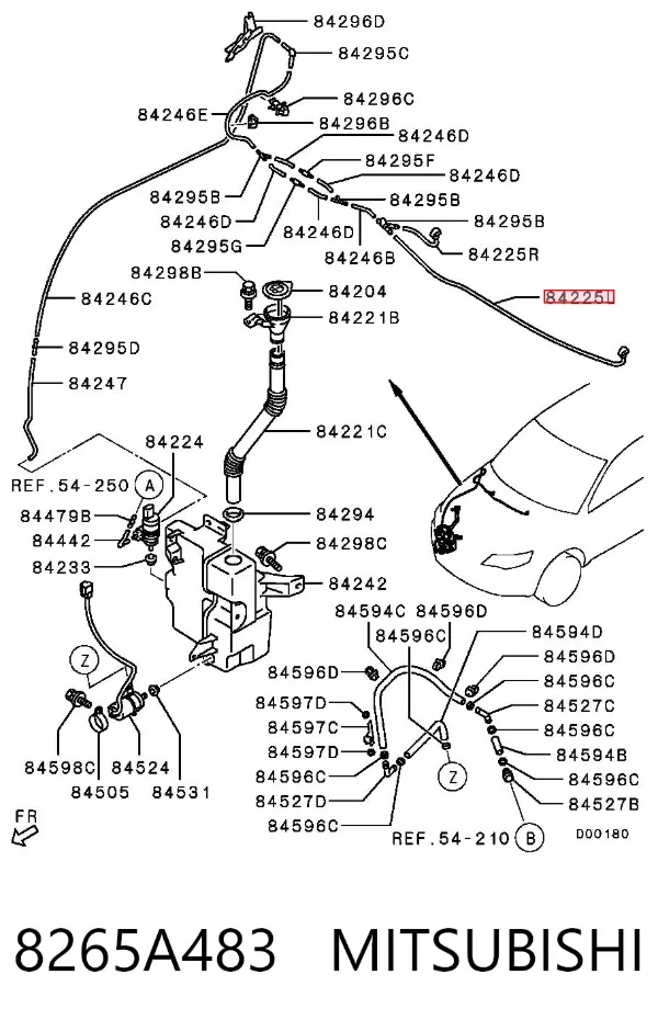 Форсунка омивача скла лобового, ліва 8265A483 Mitsubishi