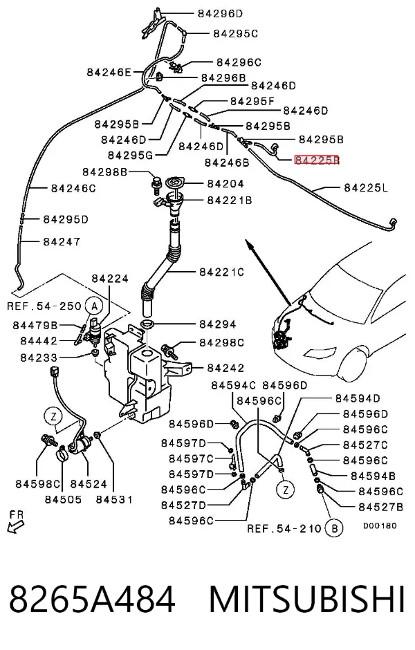 Форсунка омивача скла лобового, права 8265A484 Mitsubishi