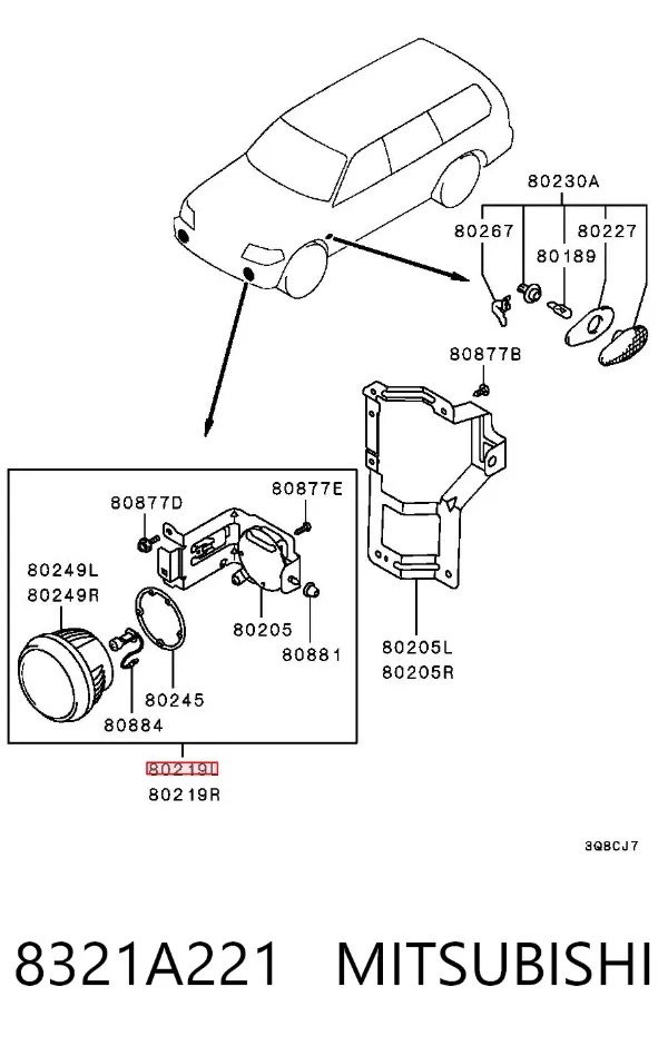 Фара протитуманна, ліва 8321A221 Mitsubishi